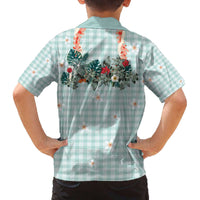 Turquoise Hawaiian Palaka Family Matching Off The Shoulder Long Sleeve Dress and Hawaiian Shirt Kukui Nut Money Lei - Polynesian Pride