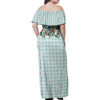 Turquoise Hawaiian Palaka Family Matching Off Shoulder Maxi Dress and Hawaiian Shirt Kukui Nut Money Lei - Polynesian Pride