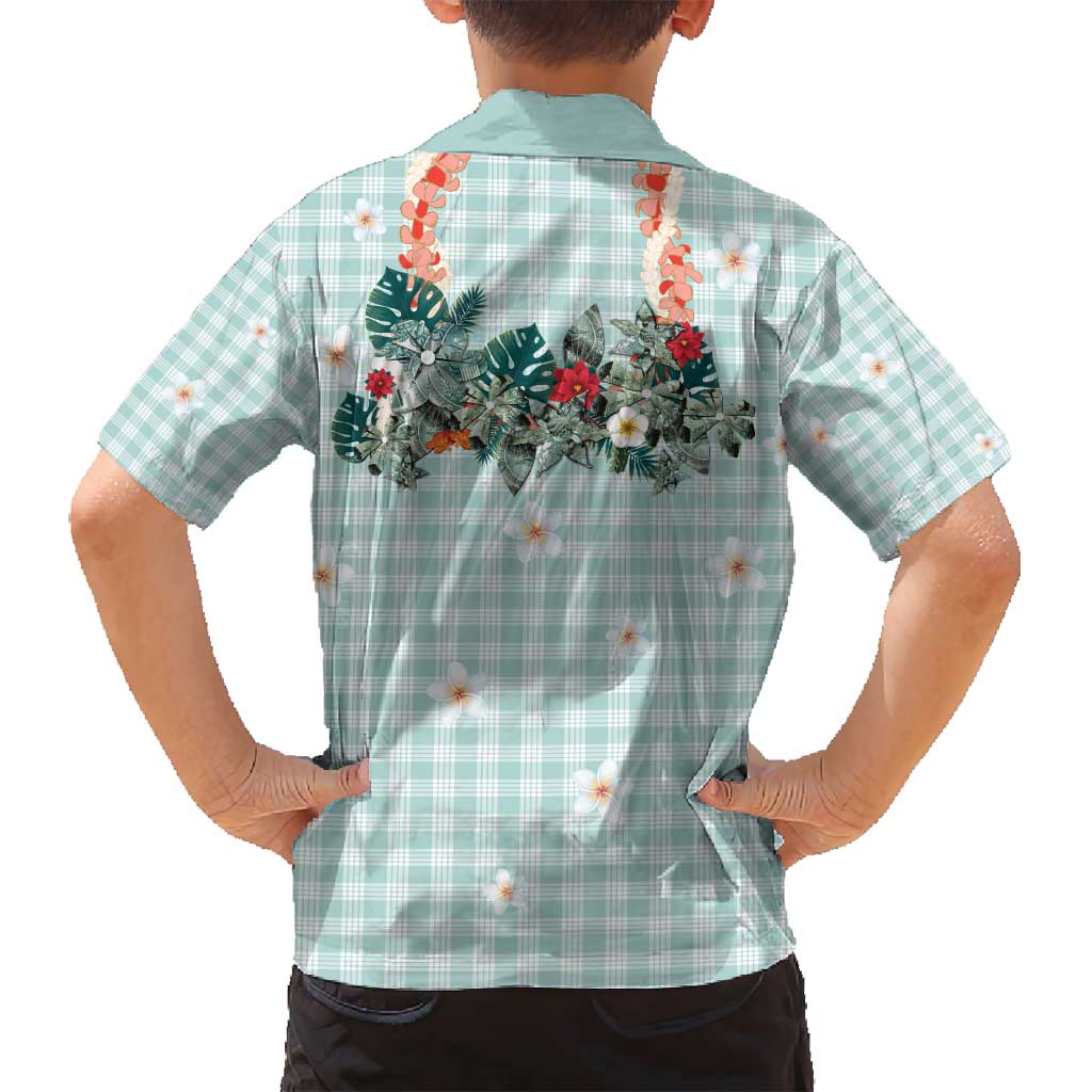 Turquoise Hawaiian Palaka Family Matching Puletasi and Hawaiian Shirt Kukui Nut Money Lei - Polynesian Pride