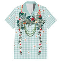 Turquoise Hawaiian Palaka Family Matching Puletasi and Hawaiian Shirt Kukui Nut Money Lei - Polynesian Pride