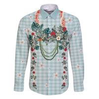 Turquoise Hawaiian Palaka Family Matching Short Sleeve Bodycon Dress and Hawaiian Shirt Kukui Nut Money Lei - Polynesian Pride