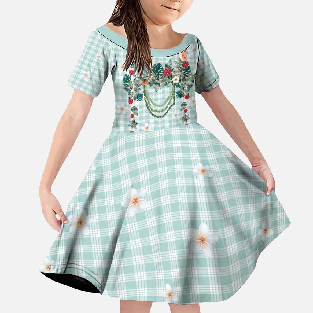 Turquoise Hawaiian Palaka Family Matching Summer Maxi Dress and Hawaiian Shirt Kukui Nut Money Lei - Polynesian Pride