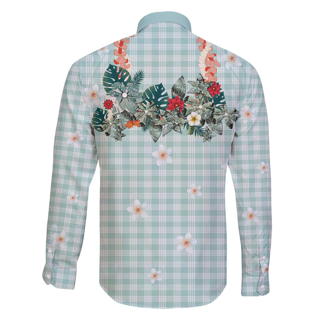 Turquoise Hawaiian Palaka Family Matching Tank Maxi Dress and Hawaiian Shirt Kukui Nut Money Lei - Polynesian Pride