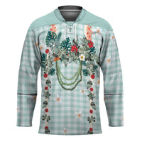 Turquoise Hawaiian Palaka Hockey Jersey Kukui Nut Money Lei - Polynesian Pride