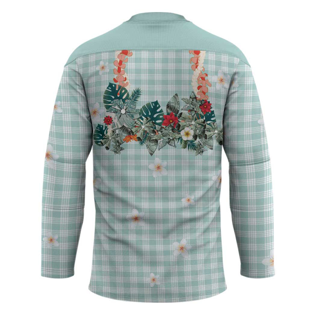 Turquoise Hawaiian Palaka Hockey Jersey Kukui Nut Money Lei - Polynesian Pride