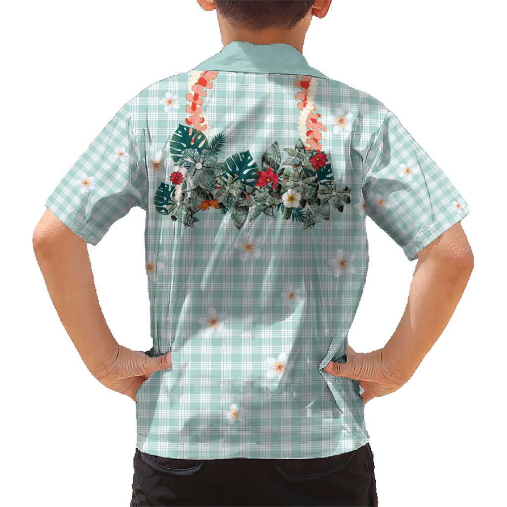 Turquoise Hawaiian Palaka Kid Hawaiian Shirt Kukui Nut Money Lei - Polynesian Pride