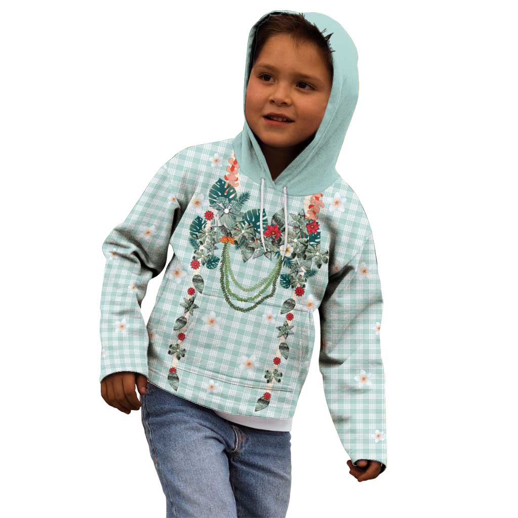Turquoise Hawaiian Palaka Kid Hoodie Kukui Nut Money Lei - Polynesian Pride