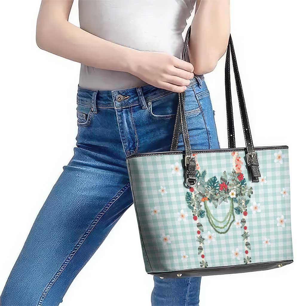 Turquoise Hawaiian Palaka Leather Tote Bag Kukui Nut Money Lei - Polynesian Pride