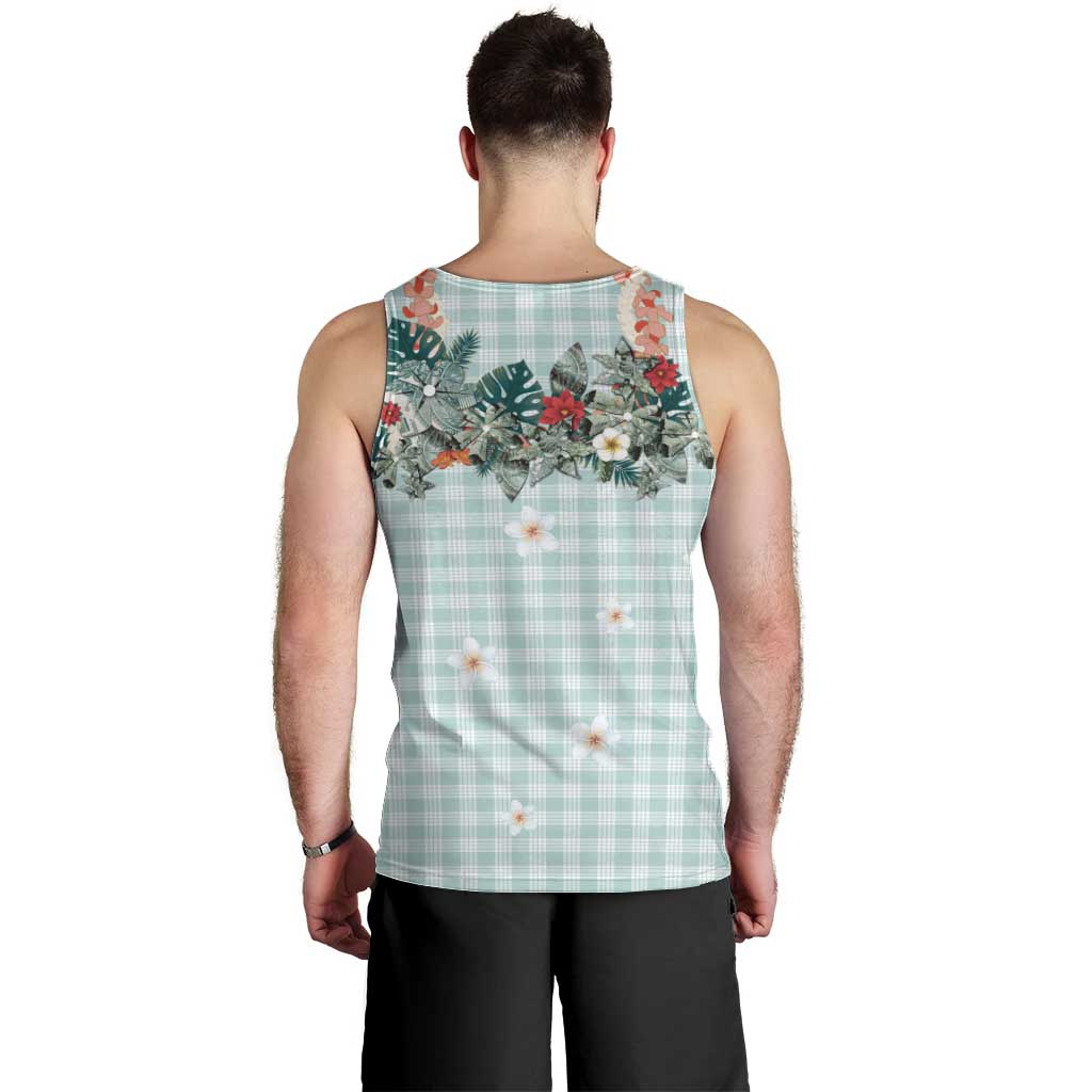 Turquoise Hawaiian Palaka Men Tank Top Kukui Nut Money Lei - Polynesian Pride