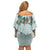 Turquoise Hawaiian Palaka Off Shoulder Short Dress Kukui Nut Money Lei - Polynesian Pride