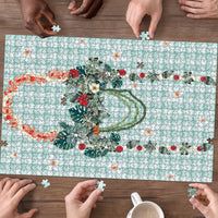 Turquoise Hawaiian Palaka Puzzle Kukui Nut Money Lei - Polynesian Pride