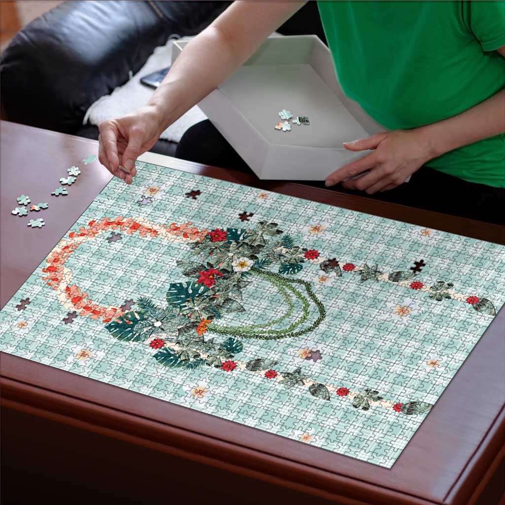 Turquoise Hawaiian Palaka Puzzle Kukui Nut Money Lei - Polynesian Pride