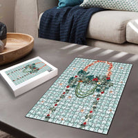 Turquoise Hawaiian Palaka Puzzle Kukui Nut Money Lei - Polynesian Pride