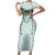 Turquoise Hawaiian Palaka Short Sleeve Bodycon Dress Kukui Nut Money Lei - Polynesian Pride