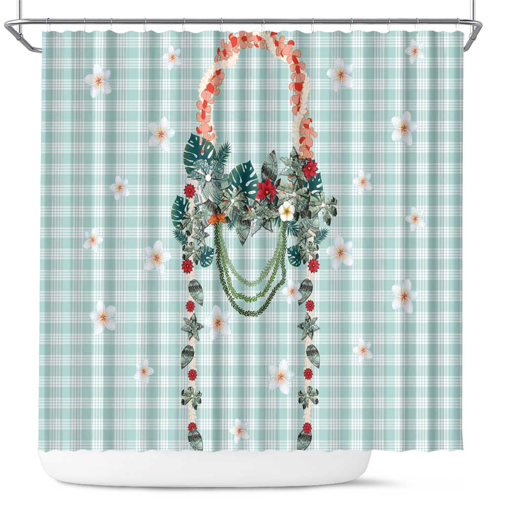 Turquoise Hawaiian Palaka Shower Curtain Kukui Nut Money Lei - Polynesian Pride
