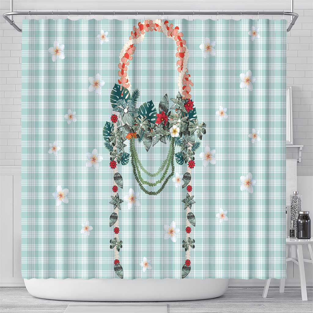 Turquoise Hawaiian Palaka Shower Curtain Kukui Nut Money Lei - Polynesian Pride