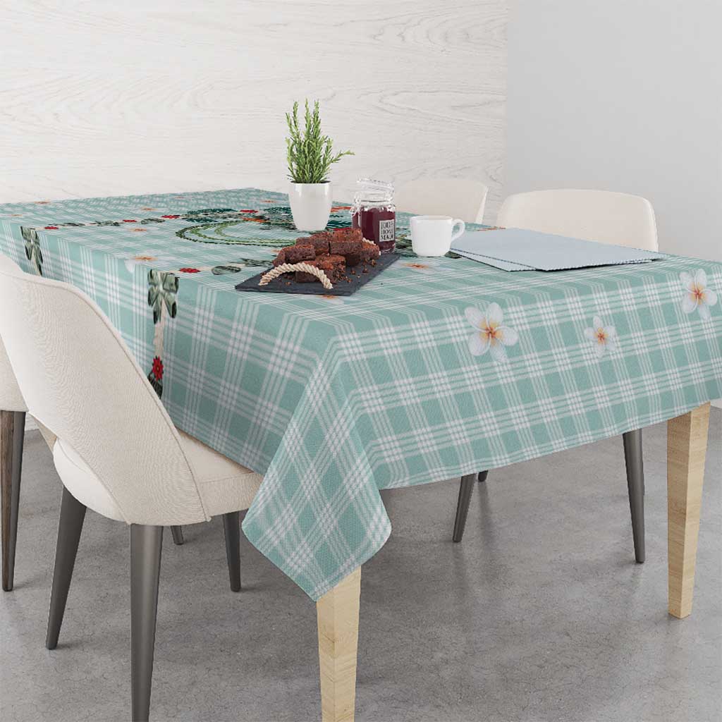 Turquoise Hawaiian Palaka Tablecloth Kukui Nut Money Lei - Polynesian Pride