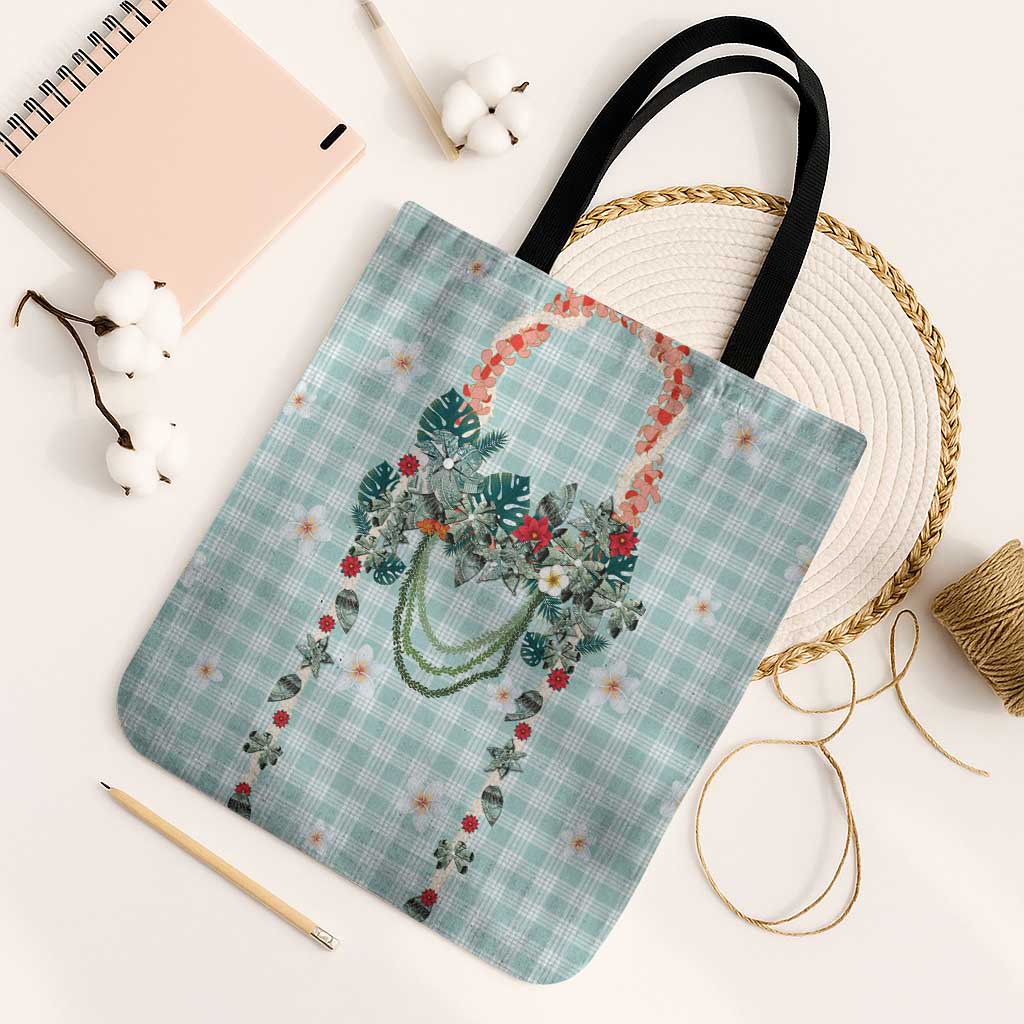 Turquoise Hawaiian Palaka Tote Bag Kukui Nut Money Lei - Polynesian Pride