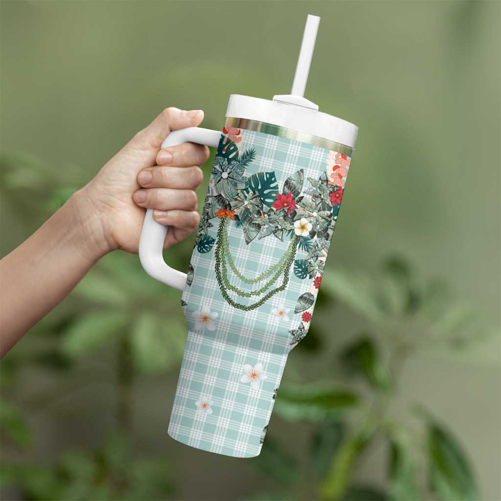 Turquoise Hawaiian Palaka Tumbler With Handle Kukui Nut Money Lei - Polynesian Pride