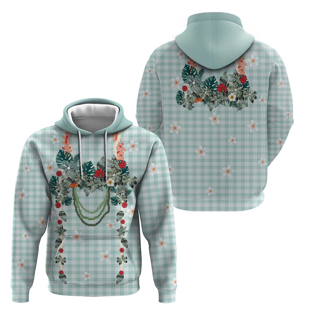 Turquoise Hawaiian Palaka Zip Hoodie Kukui Nut Money Lei - Polynesian Pride