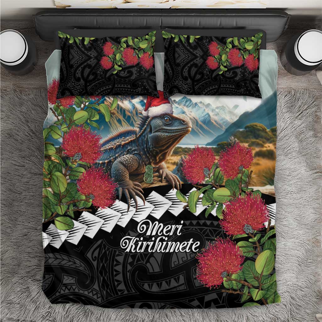Meri Kirihimete Tuatara Bedding Set New Zealand Fern with Puhutukawa Flowers LT9 Green - Polynesian Pride