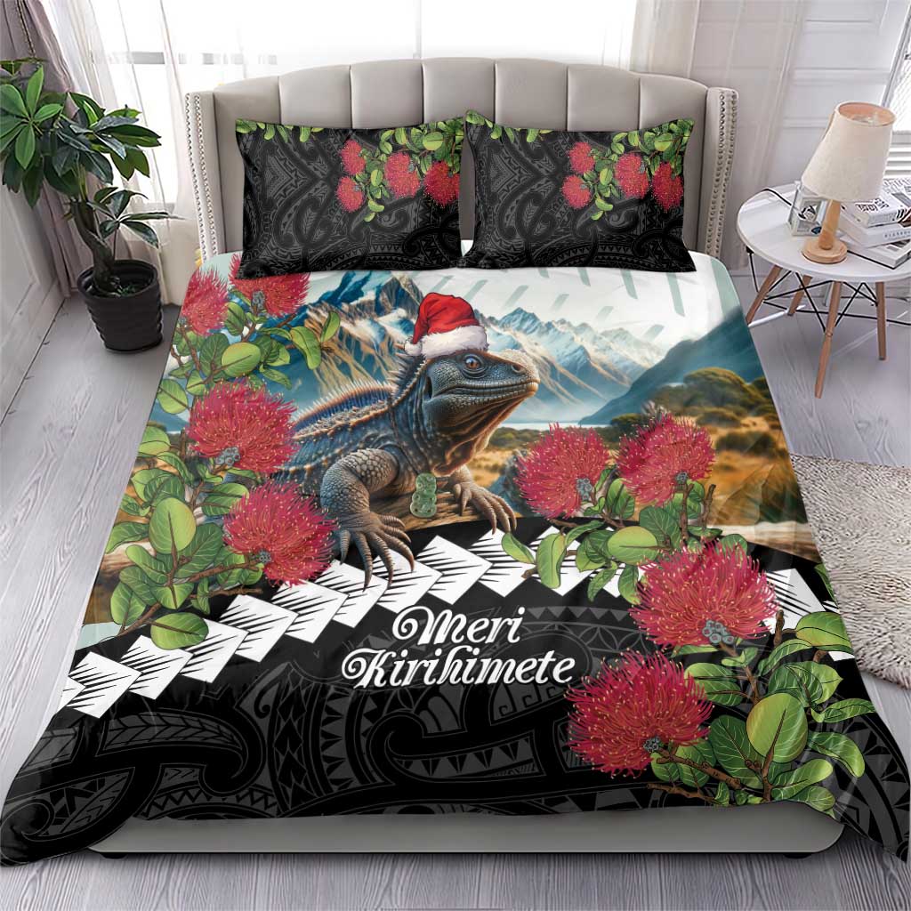 Meri Kirihimete Tuatara Bedding Set New Zealand Fern with Puhutukawa Flowers