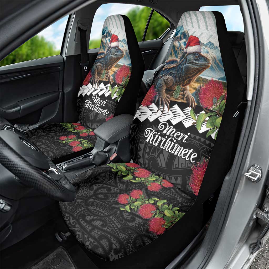 Meri Kirihimete Tuatara Car Seat Cover New Zealand Fern with Puhutukawa Flowers