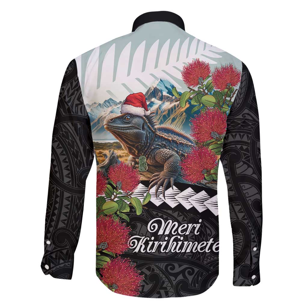Meri Kirihimete Tuatara Family Matching Short Sleeve Bodycon Dress and Hawaiian Shirt New Zealand Fern with Puhutukawa Flowers LT9 - Polynesian Pride