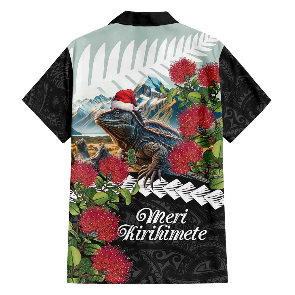 Meri Kirihimete Tuatara Family Matching Tank Maxi Dress and Hawaiian Shirt New Zealand Fern with Puhutukawa Flowers LT9 - Polynesian Pride
