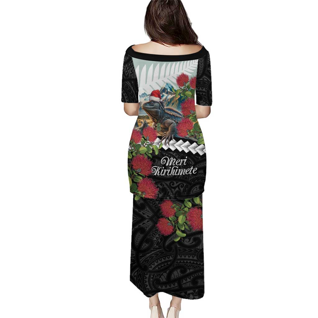 Meri Kirihimete Tuatara Puletasi New Zealand Fern with Puhutukawa Flowers