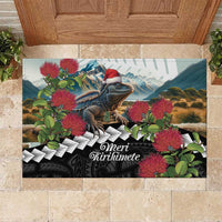 Meri Kirihimete Tuatara Rubber Doormat New Zealand Fern with Puhutukawa Flowers
