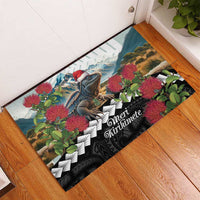 Meri Kirihimete Tuatara Rubber Doormat New Zealand Fern with Puhutukawa Flowers