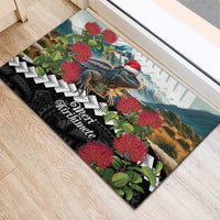 Meri Kirihimete Tuatara Rubber Doormat New Zealand Fern with Puhutukawa Flowers