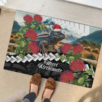 Meri Kirihimete Tuatara Rubber Doormat New Zealand Fern with Puhutukawa Flowers