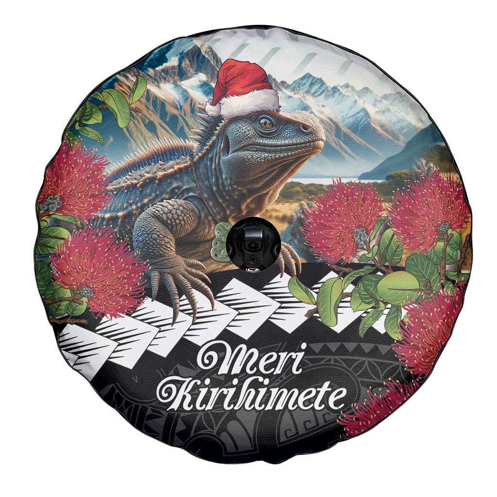 Meri Kirihimete Tuatara Spare Tire Cover New Zealand Fern with Puhutukawa Flowers