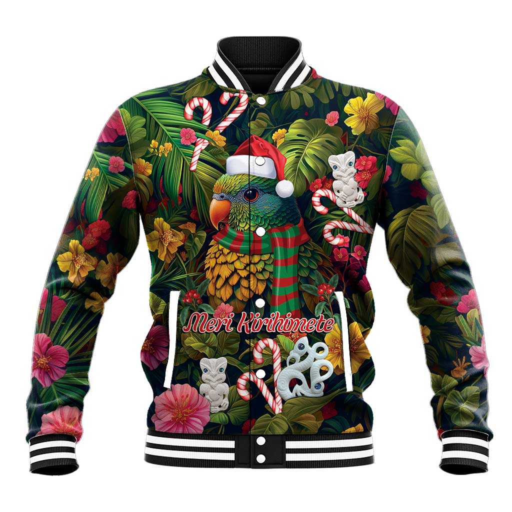 Meri Kirihimete Kakapo Santa Baseball Jacket Merry Christmas with Tropical Vibe