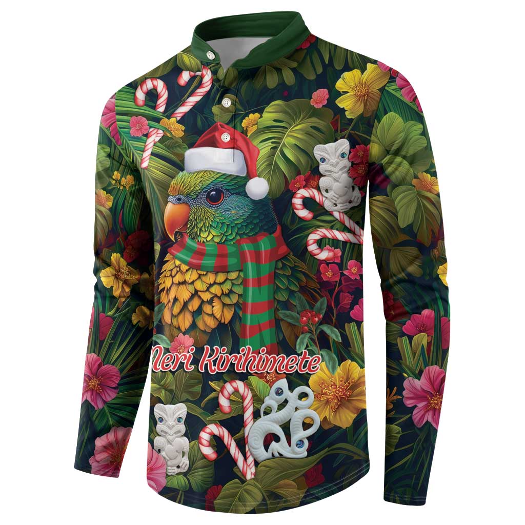 Meri Kirihimete Kakapo Santa Button Sweatshirt Merry Christmas with Tropical Vibe