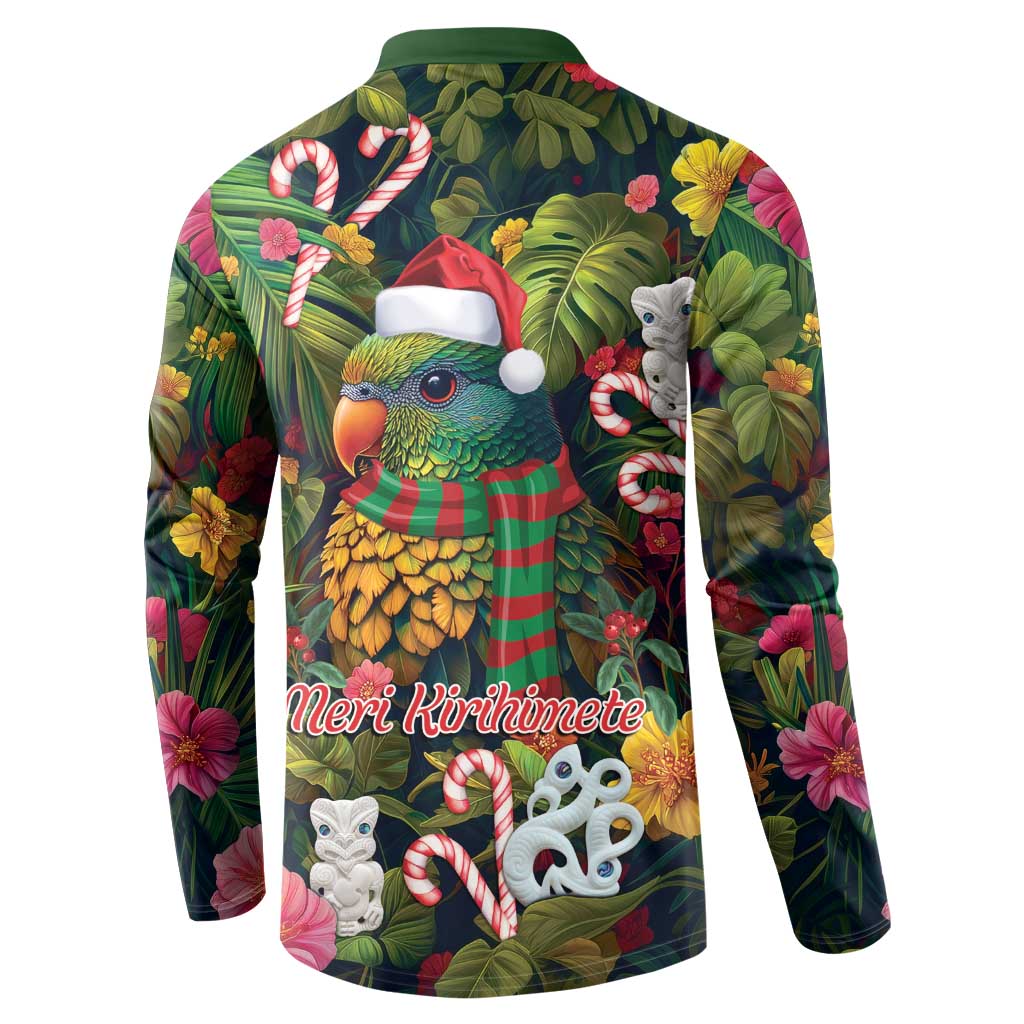 Meri Kirihimete Kakapo Santa Button Sweatshirt Merry Christmas with Tropical Vibe