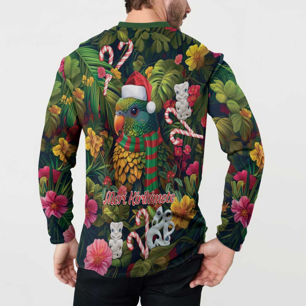 Meri Kirihimete Kakapo Santa Button Sweatshirt Merry Christmas with Tropical Vibe