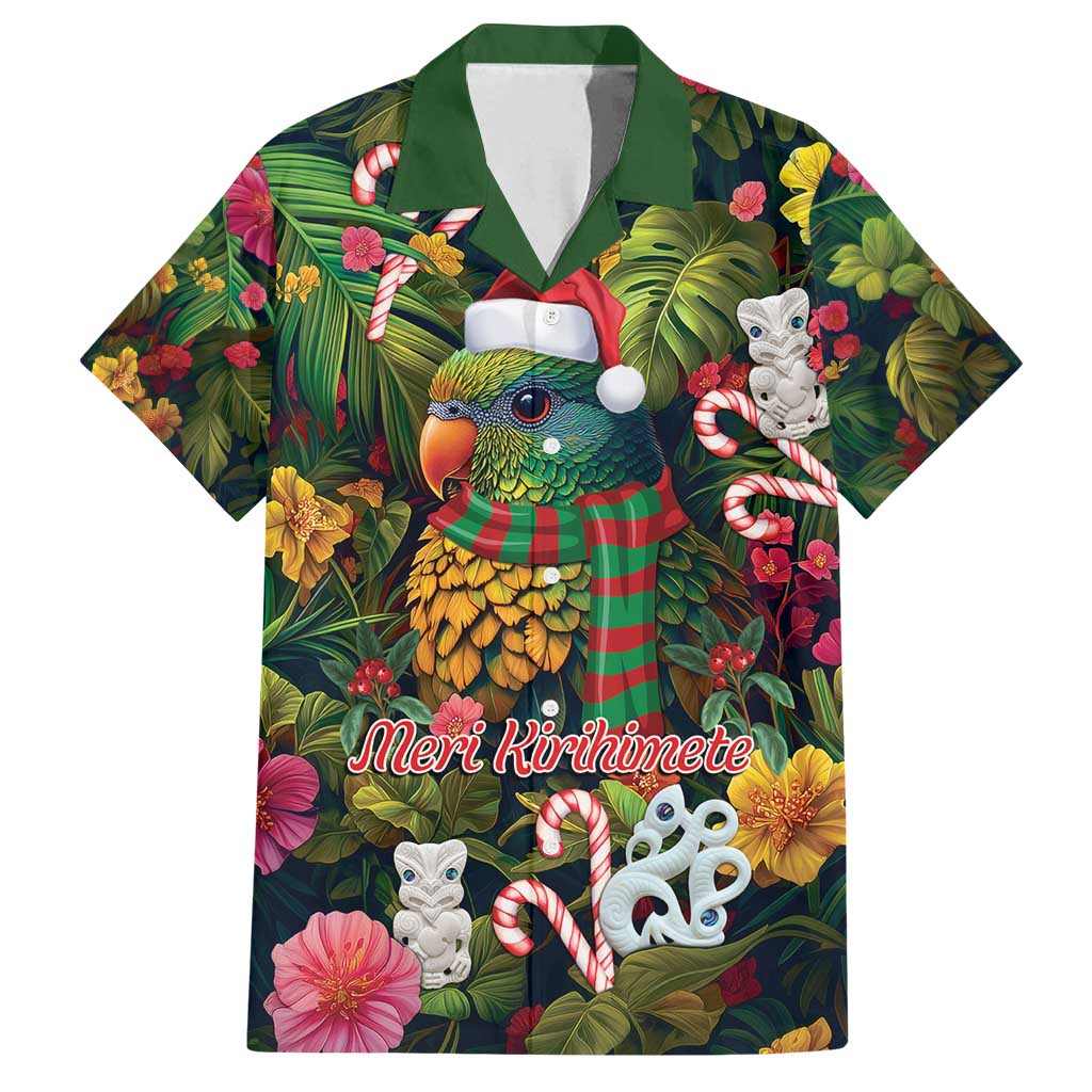 Meri Kirihimete Kakapo Santa Family Matching Long Sleeve Bodycon Dress and Hawaiian Shirt Merry Christmas with Tropical Vibe LT9 Dad's Shirt - Short Sleeve Green - Polynesian Pride