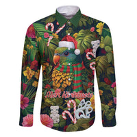 Meri Kirihimete Kakapo Santa Family Matching Long Sleeve Bodycon Dress and Hawaiian Shirt Merry Christmas with Tropical Vibe LT9 Dad's Shirt - Long Sleeve Green - Polynesian Pride
