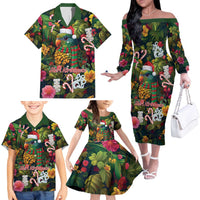 Meri Kirihimete Kakapo Santa Family Matching Off The Shoulder Long Sleeve Dress and Hawaiian Shirt Merry Christmas with Tropical Vibe
