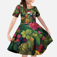 Meri Kirihimete Kakapo Santa Family Matching Tank Maxi Dress and Hawaiian Shirt Merry Christmas with Tropical Vibe LT9 Daughter's Dress Green - Polynesian Pride