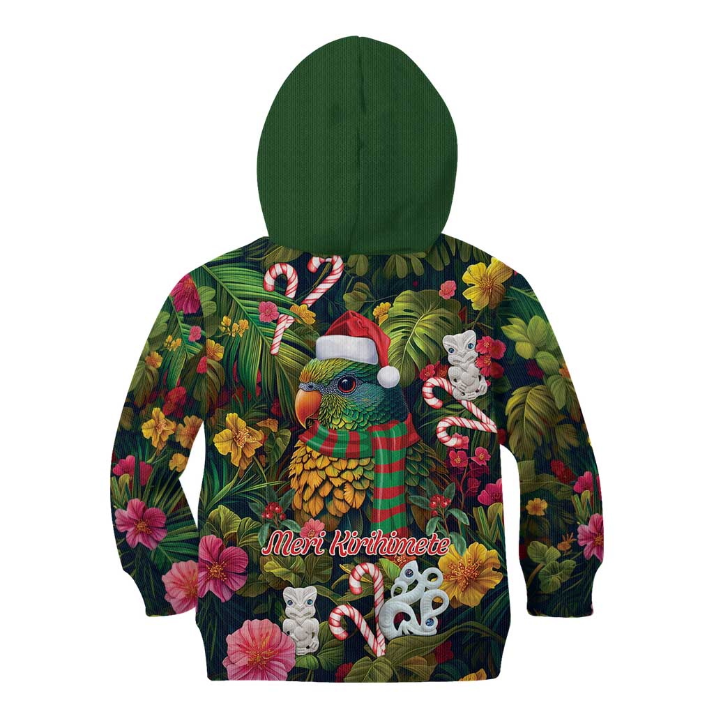 Meri Kirihimete Kakapo Santa Kid Hoodie Merry Christmas with Tropical Vibe
