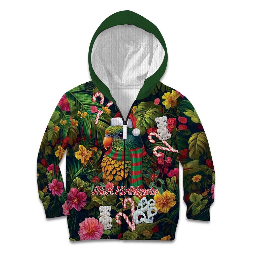 Meri Kirihimete Kakapo Santa Kid Hoodie Merry Christmas with Tropical Vibe