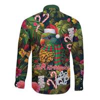 Meri Kirihimete Kakapo Santa Long Sleeve Button Shirt Merry Christmas with Tropical Vibe