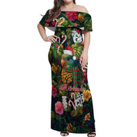 Meri Kirihimete Kakapo Santa Off Shoulder Maxi Dress Merry Christmas with Tropical Vibe