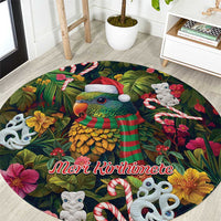 Meri Kirihimete Kakapo Santa Round Carpet Merry Christmas with Tropical Vibe LT9 Green - Polynesian Pride