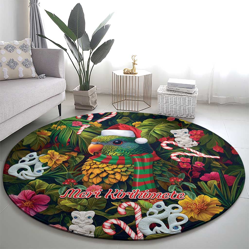 Meri Kirihimete Kakapo Santa Round Carpet Merry Christmas with Tropical Vibe LT9 - Polynesian Pride