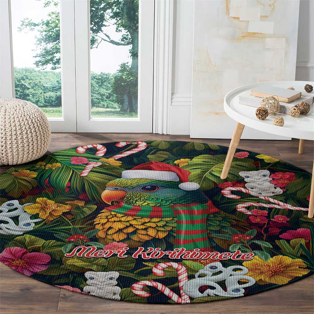 Meri Kirihimete Kakapo Santa Round Carpet Merry Christmas with Tropical Vibe LT9 - Polynesian Pride